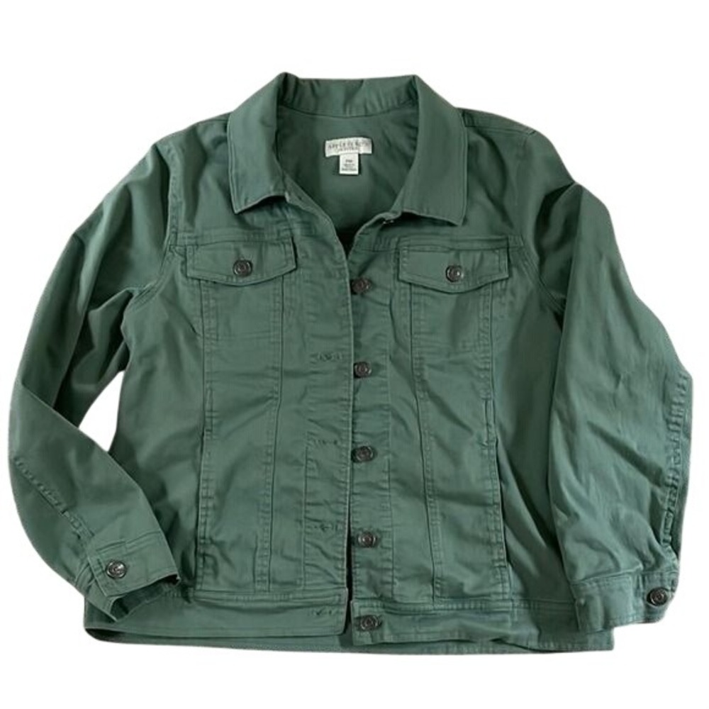 Appleseed's Petites Sage Green Cotton Twill Trucker‎ Jacket Med